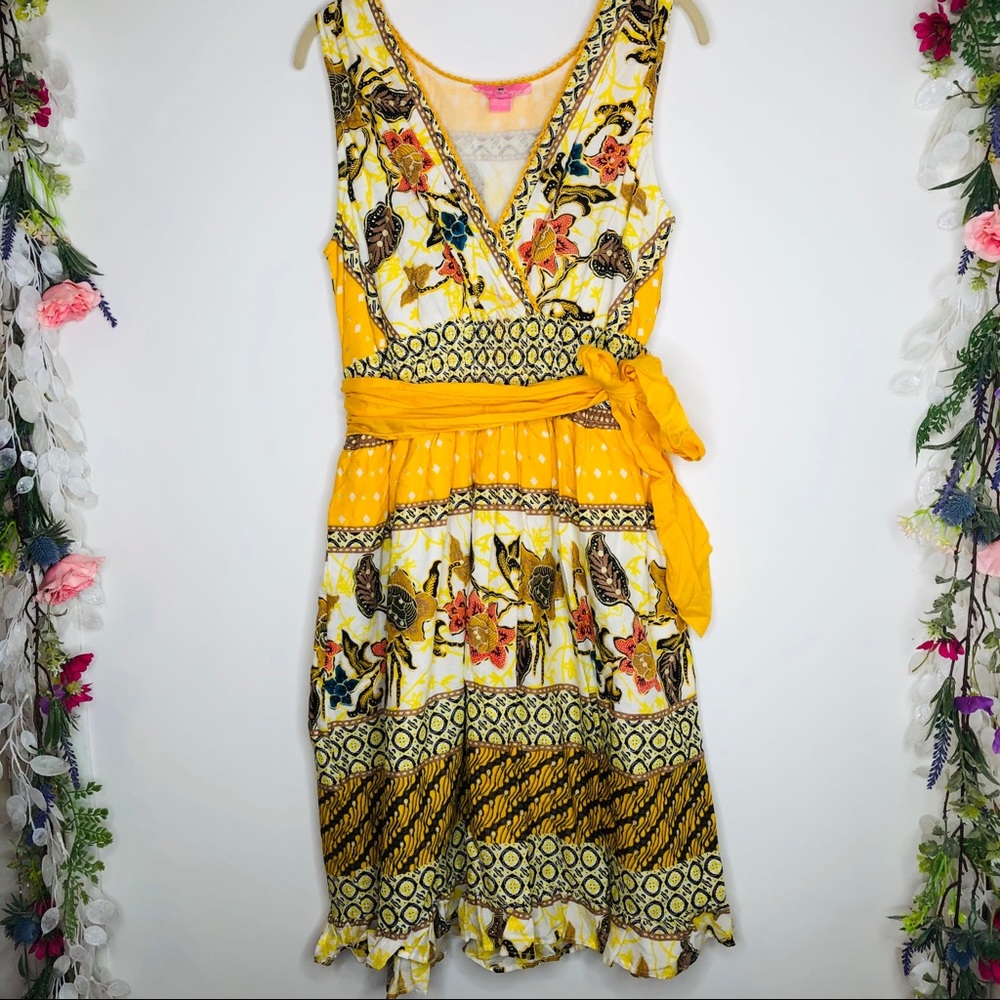 Pink Apple yellow and cream sleeveless sundress